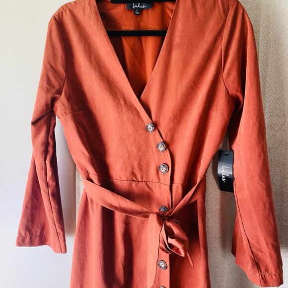 🆕 NWT Lulus terracota vegan washed faux suede midi dress - Picture 11 of 16